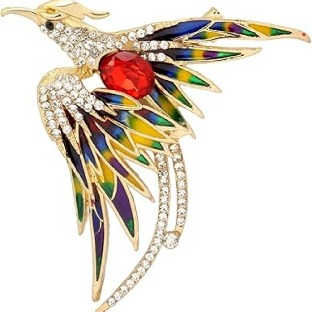 Phoenix Bird Brooch for Women‎ Men Chunky Large Colorful w Gold Bag Accessory